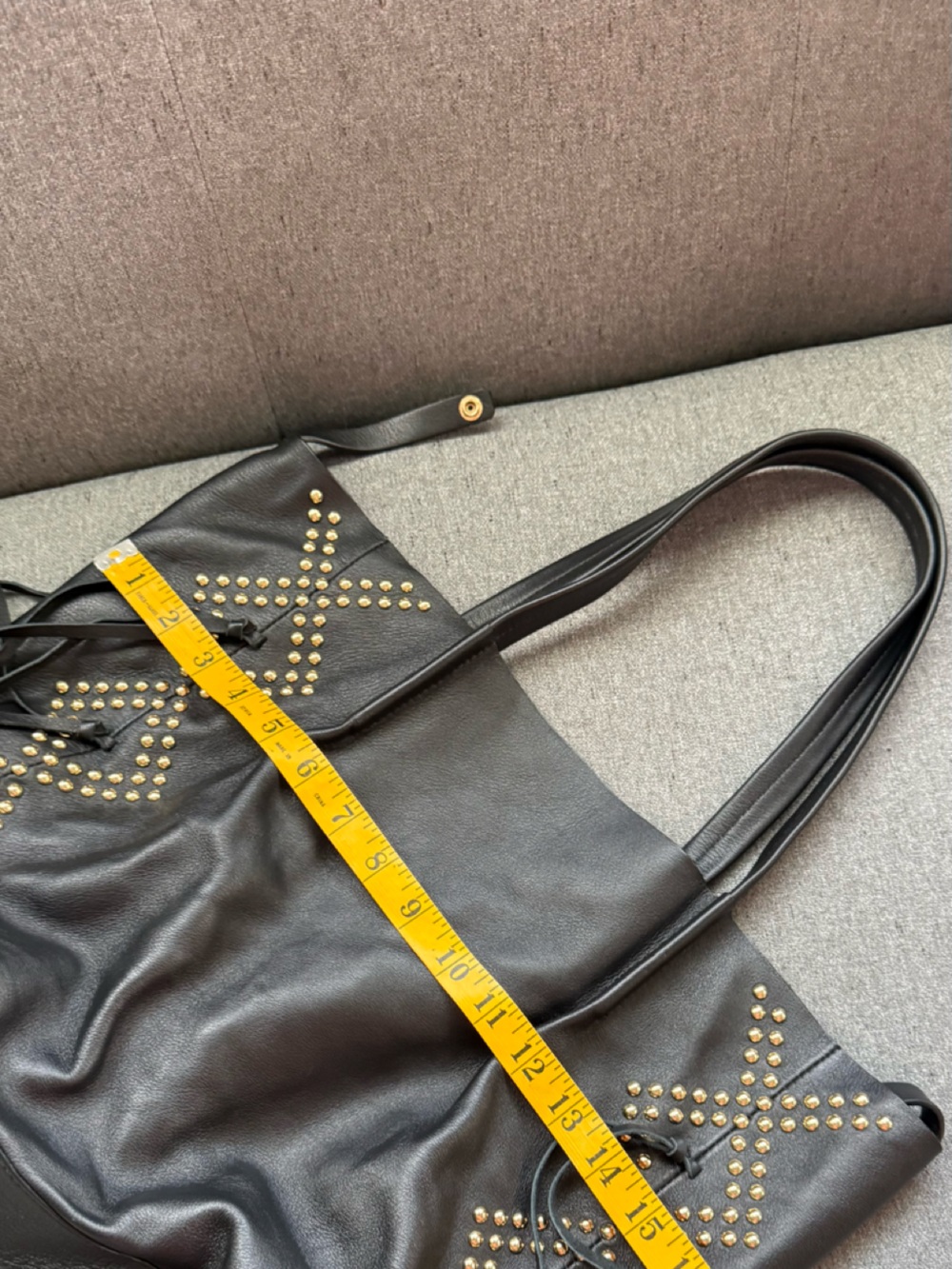 Blow The Belt Black Leather Studded Fringe Tote Bag Large Shoulder Bag Boho West - Picture 8 of 10